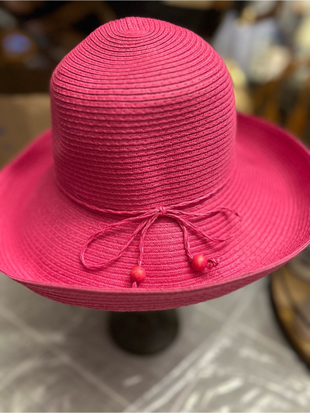Women’s Pink Wide-Brim Sun Hat with Bow Accent